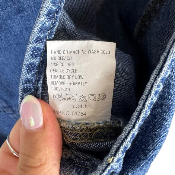 Vintage Woolrich 90s Sleeveless 100% Cotton Denim Layering Midi Dress Pockets - Picture 9 of 9